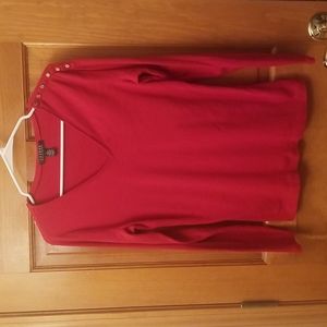 Ralph Lauren red long-sleeved cotton V-neck top